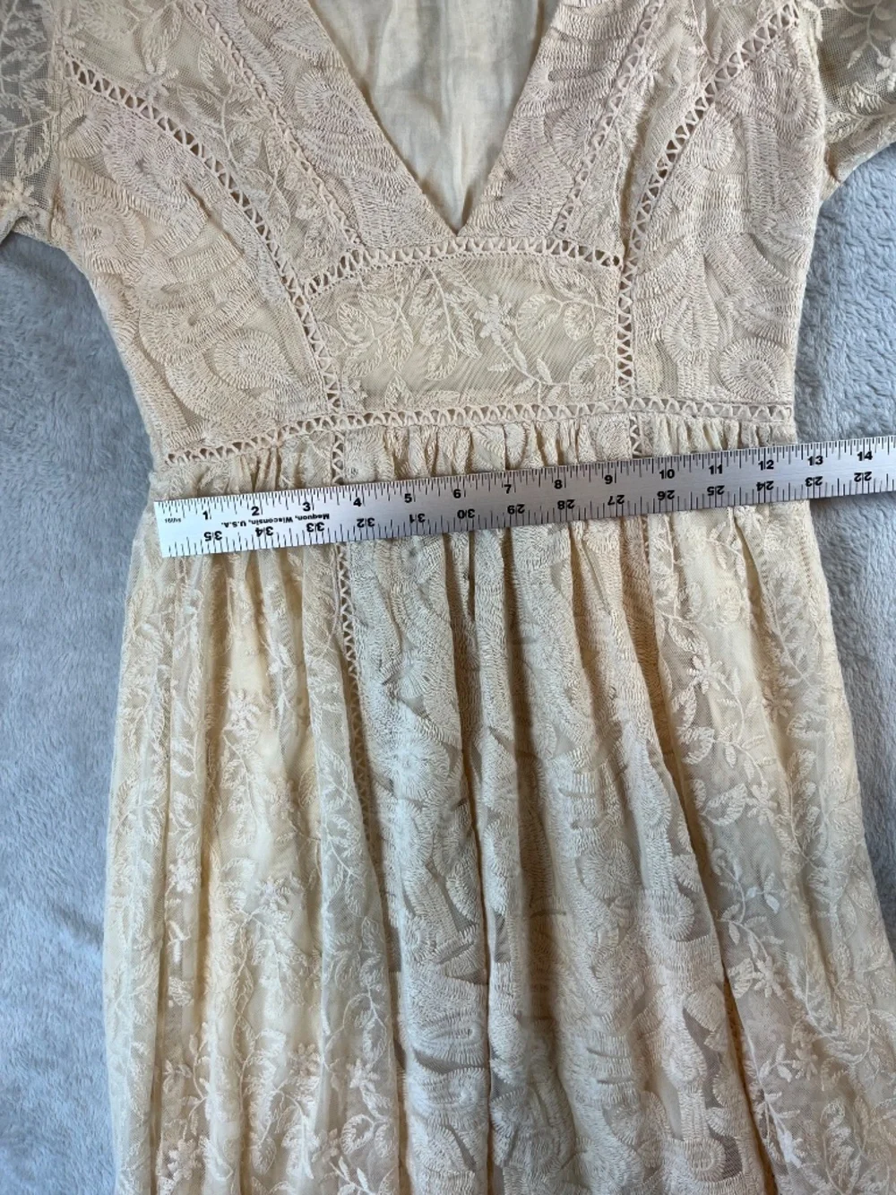 Free People Mountain Laurel Lace Crochet Mide Dress Ivory Boho Romantic sz 2